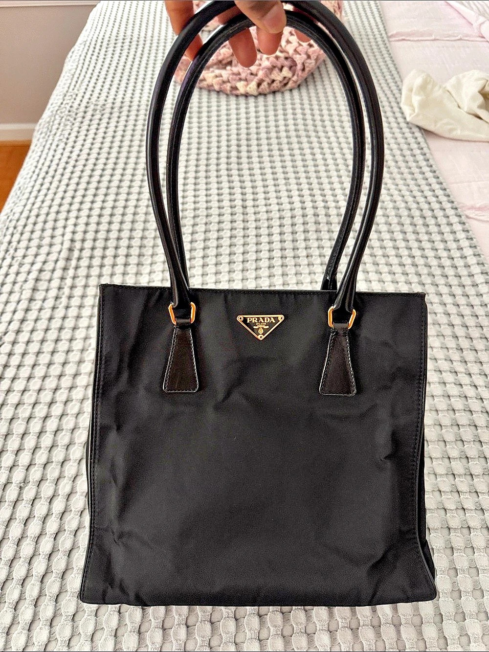 VINTAGE AUTHENTIC 2000s Prada Tessuto Nylon Tote Bag Black